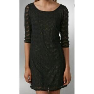 Free People Embossed Lace Scallop Overlay Small Dress